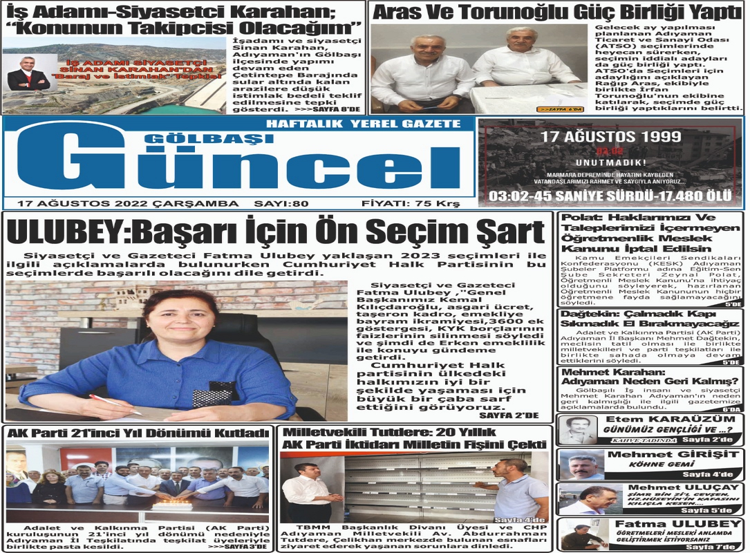 17.08.2022 Gölbaşı Güncel Gazetesi