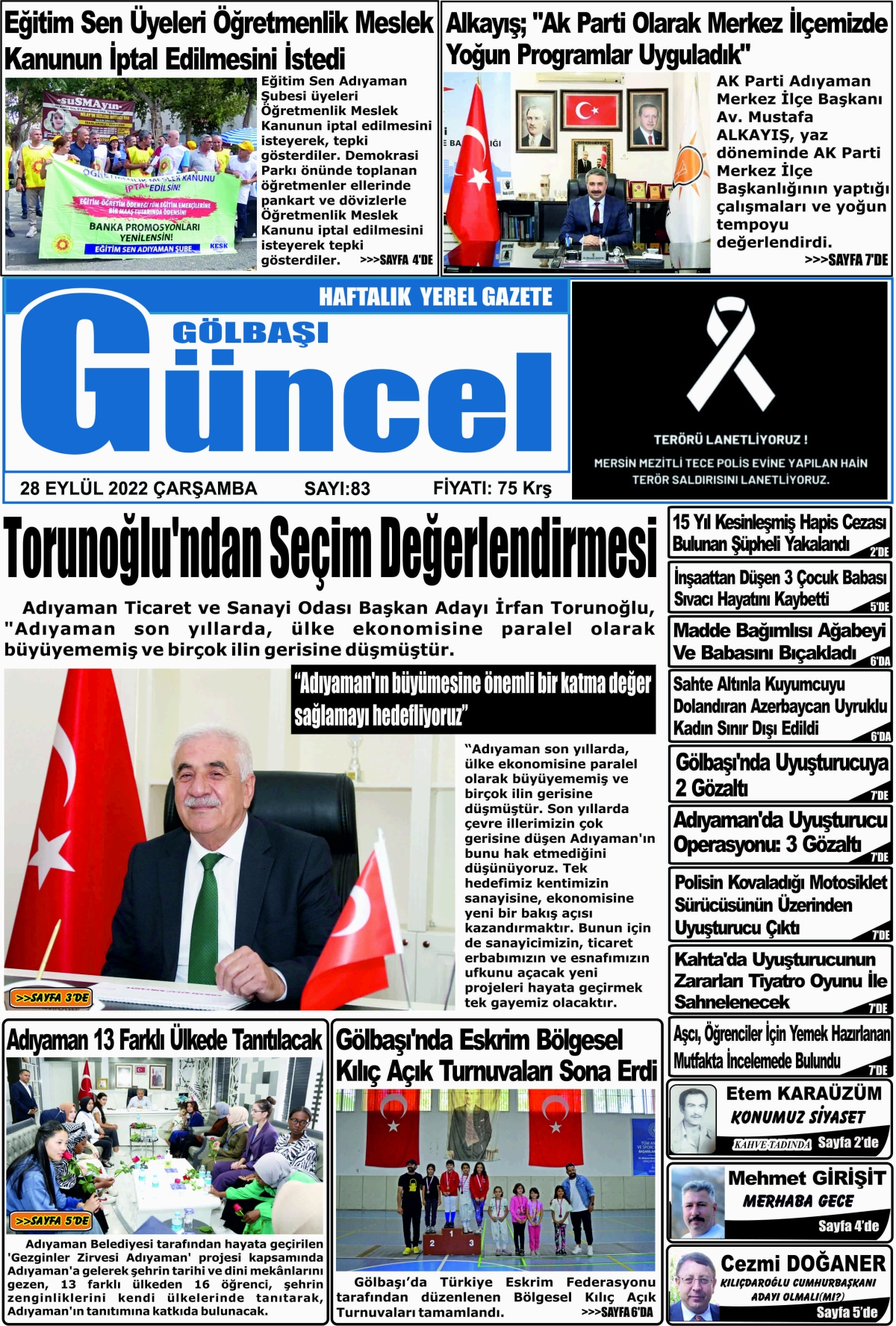 28 eylül 2022 GÖLBAŞI GÜNCEL GAZETESİ