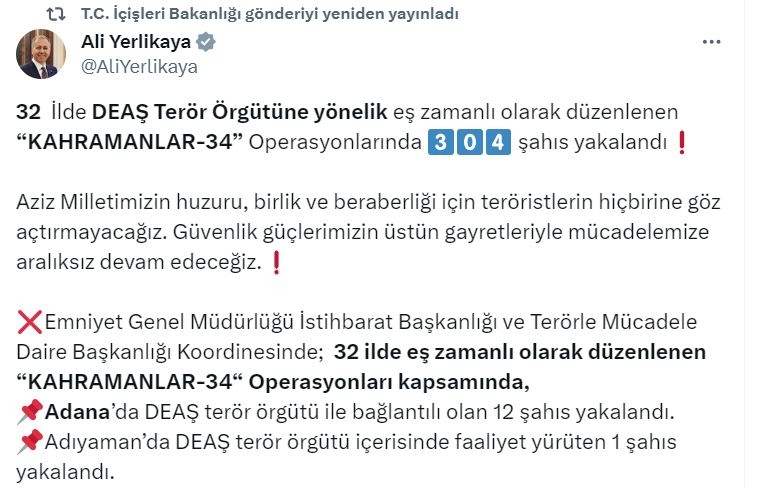 DEAŞ operasyonu: 1'i Adıyaman'da 304 kişi yakalandı 