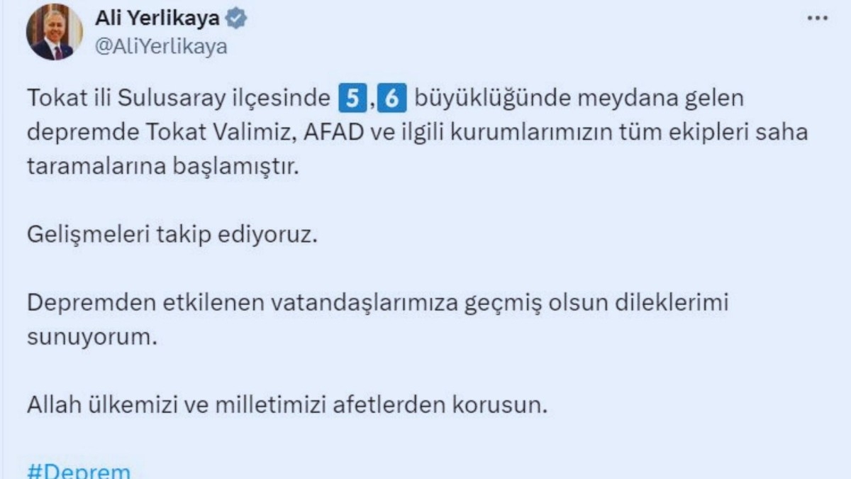 Tokat’ta 5,6 büyüklüğünde deprem: Çevre illerde de hissedildi
